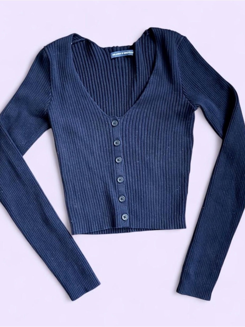 Brandy Melville Kaylen Navy Ribbed Button-Up Cropped Cardigan